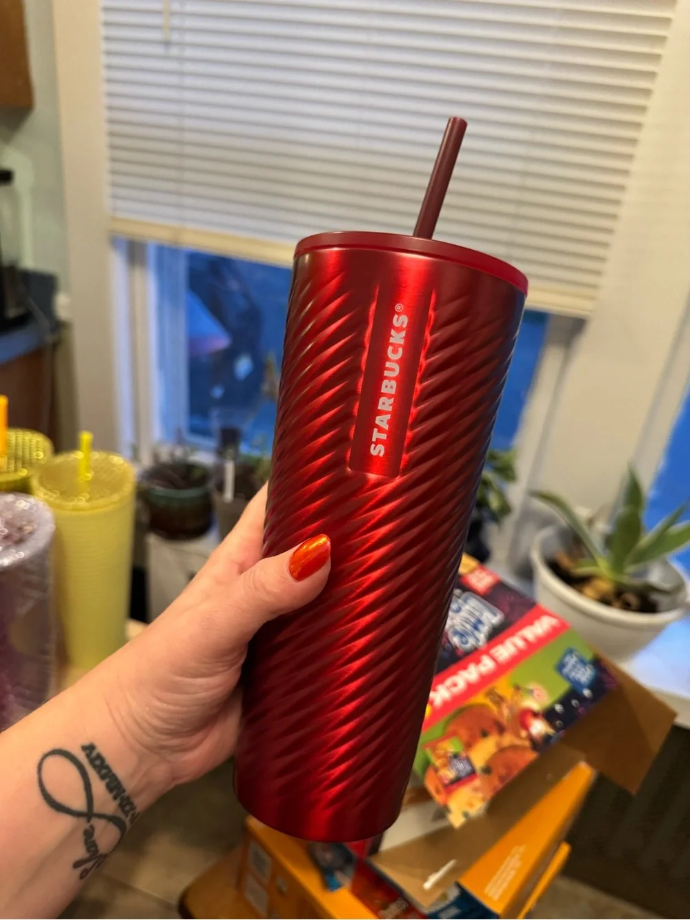 Starbucks Metallic Red Spiral Tumbler with Straw